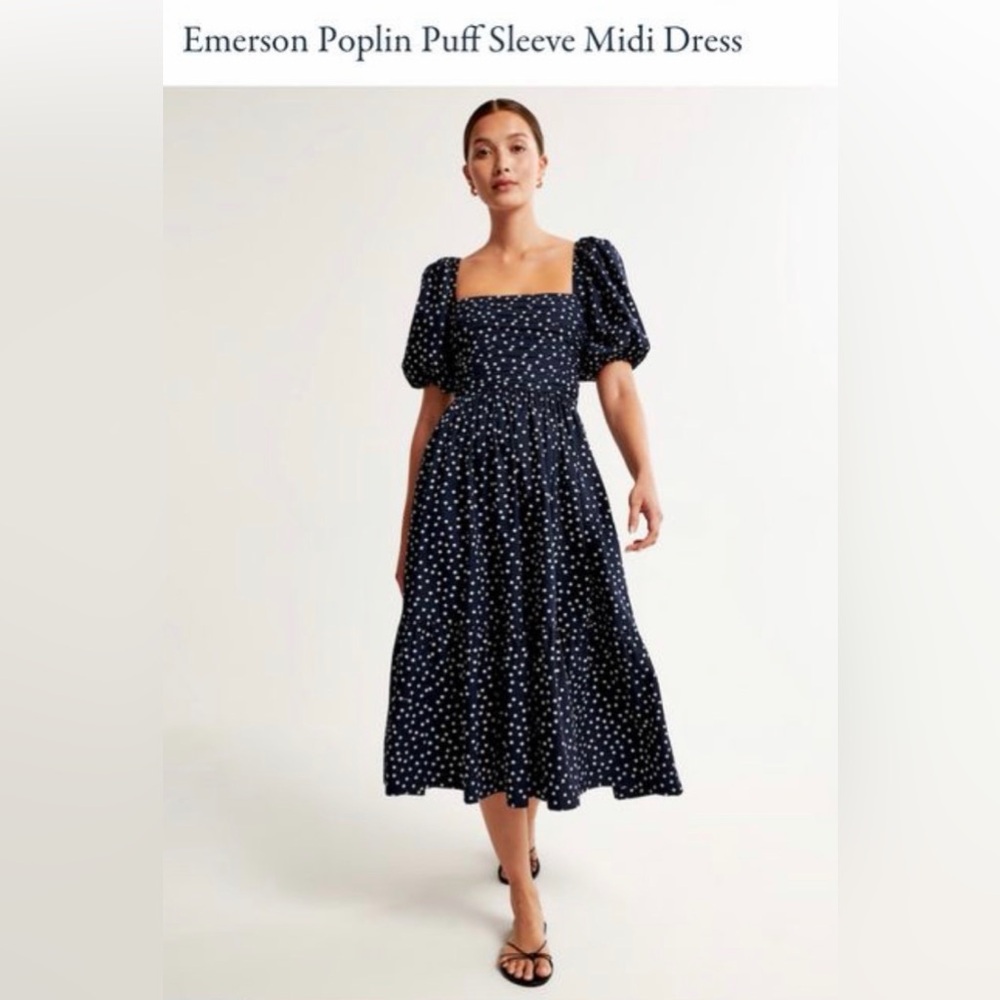 NWT - Abercrombie & Fitch Emerson Poplin Puff Sleeve Midi Dress, Size SP